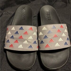 Boys Adidas Slide Sandals with Multicolor Logo